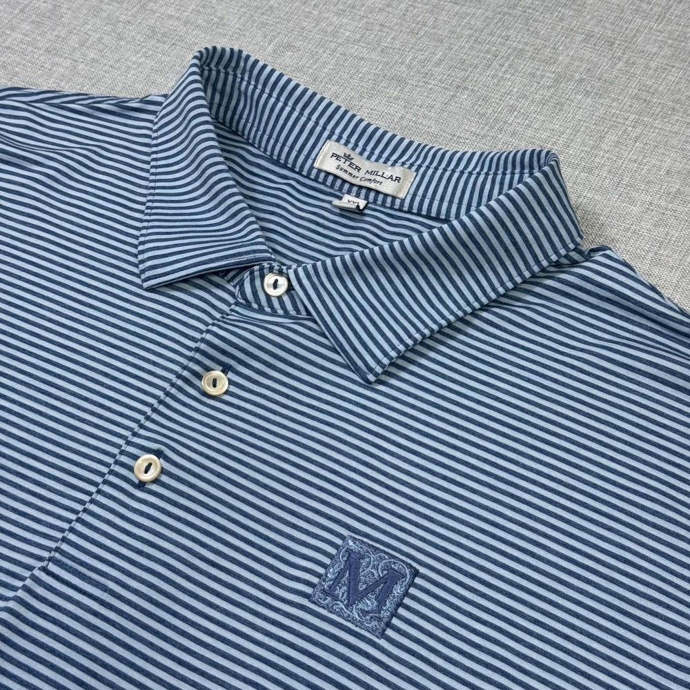Peter Millar Mediterra Golf Polo Shirt Mens 2XL Blue Summer Comfort Performance‎